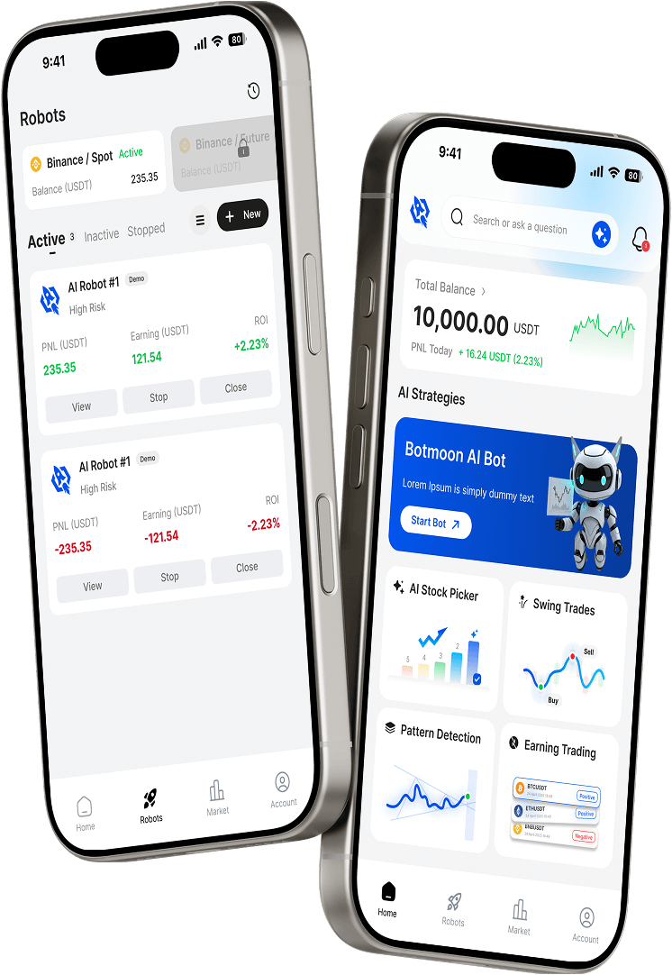 Botmoon AI Trading App Mockup แอปเทรดอัตโนมัติ